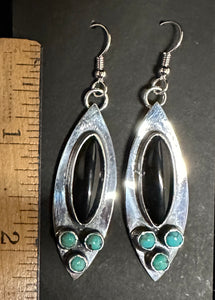 Black Onyx and Turquoise Sterling Silver Earrings