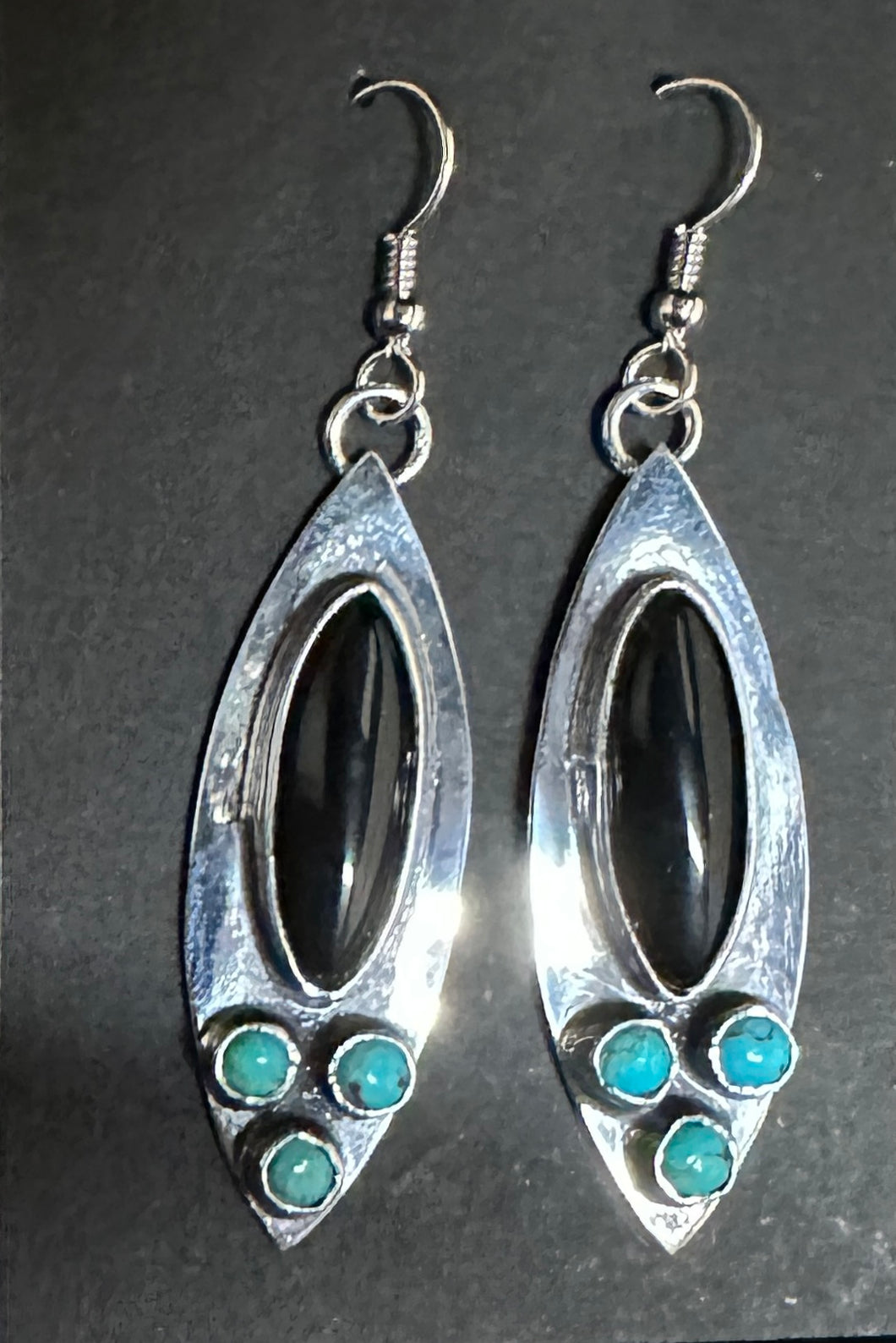 Black Onyx and Turquoise Sterling Silver Earrings