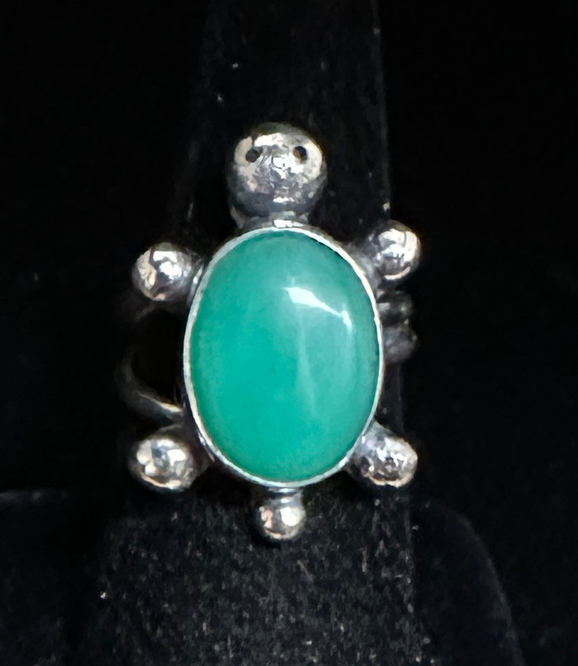 Jade Sterling Silver Turtle Ring