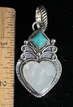 Load image into Gallery viewer, Mother of Pearl and Turquoise Sterling Silver Heart Necklace Pendant

