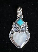 Load image into Gallery viewer, Mother of Pearl and Turquoise Sterling Silver Heart Necklace Pendant
