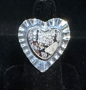 Snakeskin Agate Sterling Silver Heart Ring