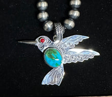 Load image into Gallery viewer, Sonoran Gold Turquoise &amp; Coral Sterling Silver Hummingbird Necklace Pendant
