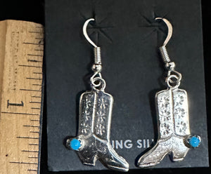 Turquoise Sterling Silver Boot Earrings