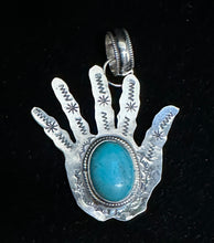 Load image into Gallery viewer, Turquoise Sterling Silver Hand Necklace Pendant
