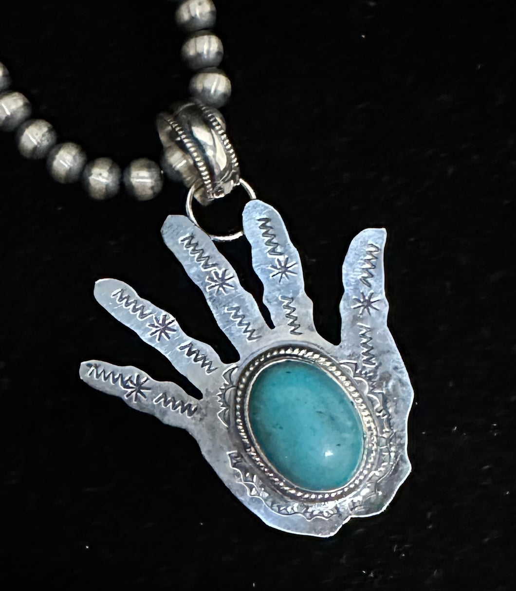 Turquoise Sterling Silver Hand Necklace Pendant