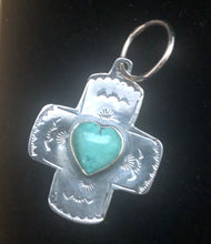 Load image into Gallery viewer, Turquoise Sterling Silver Cross Necklace Pendamt
