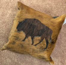 Load image into Gallery viewer, Hair On Hide Leather Buffalo Pillow
