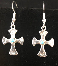 Load image into Gallery viewer, Turquoise sterling silver cross earrings
