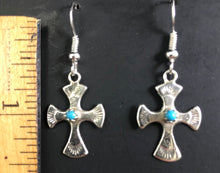 Load image into Gallery viewer, Turquoise sterling silver cross earrings
