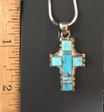 Load image into Gallery viewer, Turquoise sterling silver inlay cross necklace
