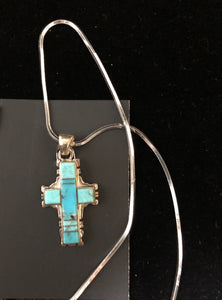 Turquoise sterling silver inlay cross necklace