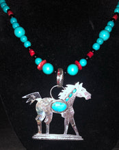Load image into Gallery viewer, Turquoise and Silver Proud Pony necklace
