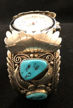Load image into Gallery viewer, Turquoise nugget sterling silver watch cuff bracelet
