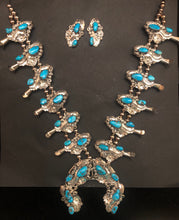 Load image into Gallery viewer, Turquoise Sterling Silver Squash Blossom Necklace Earring Set
