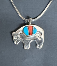 Load image into Gallery viewer, Turquoise Spiny, Oyster, Black Onyx Inlay Sterling Silver Bear Necklace Pendant
