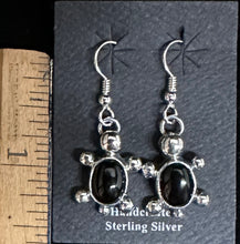 Load image into Gallery viewer, Black Onyx Sterling Silver Turtle Earrings
