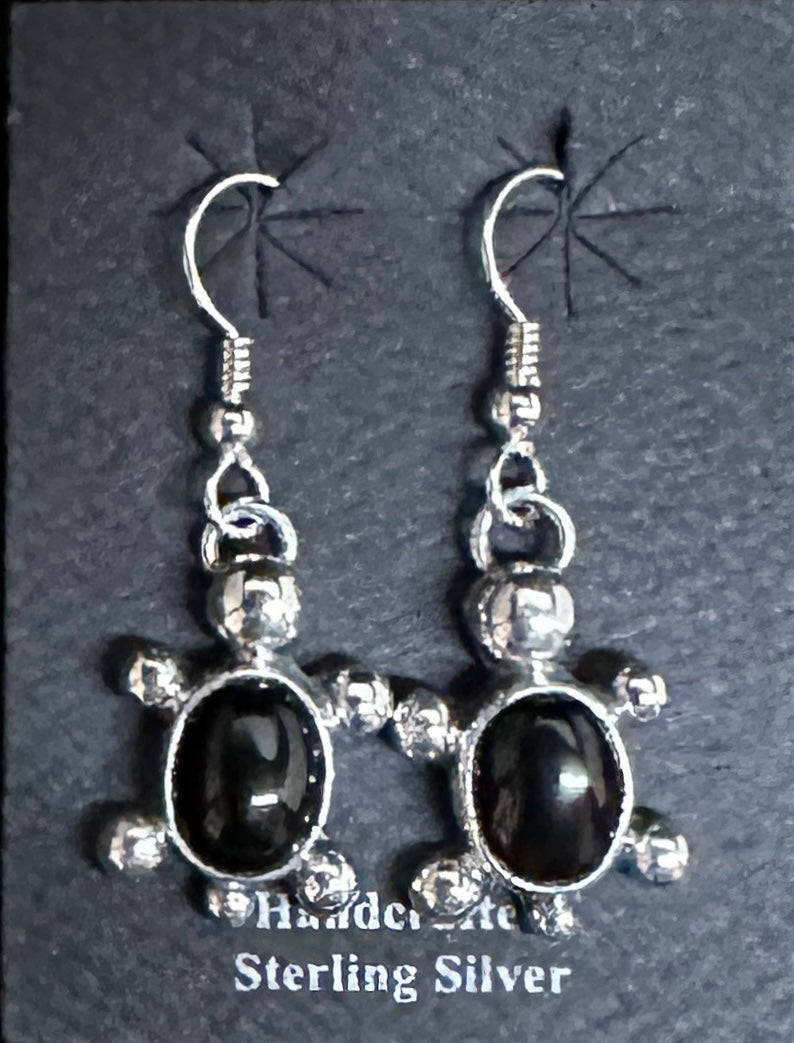 Black Onyx Sterling Silver Turtle Earrings