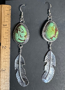 Campitos Turquoise Sterling Silver Feather Earrings