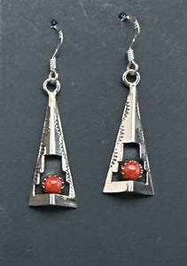 Red Coral Sterling Silver TeePee Shadowbox Earrings