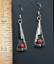 Load image into Gallery viewer, Red Coral Sterling Silver TeePee Shadowbox Earrings
