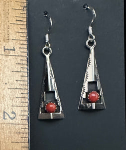 Red Coral Sterling Silver TeePee Shadowbox Earrings