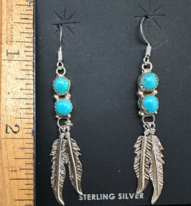 Turquoise Sterling Silver Feather Earrings