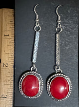 Load image into Gallery viewer, Red Coral Sterling Silver Dangle Earrings
