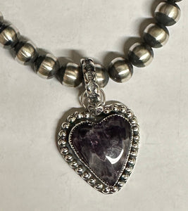 Chevron Amethyst Heart Sterling Silver Necklace Pendant