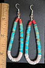 Load image into Gallery viewer, Turquoise, Coral, Conch Shell Sterling Silver Earrings
