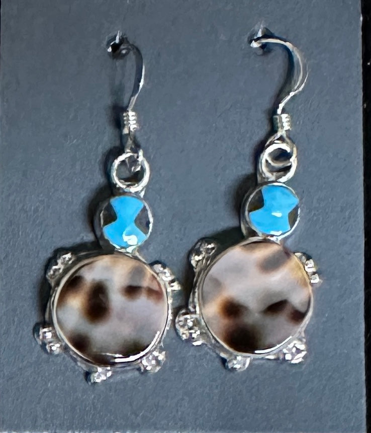 Shell and Turquoise Sterling Silver Turtle Earrings