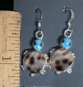 Shell and Turquoise Sterling Silver Turtle Earrings