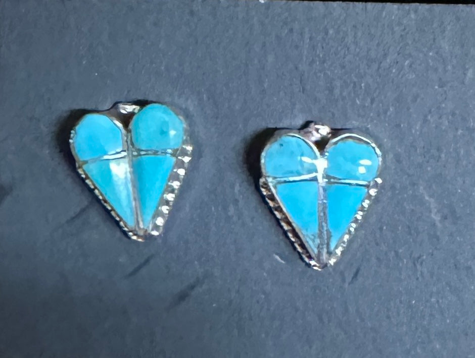 Turquoise Sterling Silver Inlay Heart Earrings