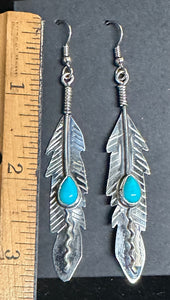 Turquoise Sterling Silver Feather Earrings