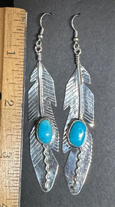 Turquoise Sterling Silver Feather Earrings