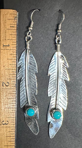 Turquoise Sterling Silver Feather Earrings