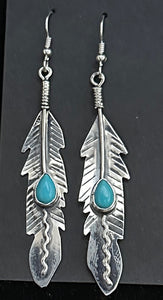 Turquoise Sterling Silver Feather Earrings