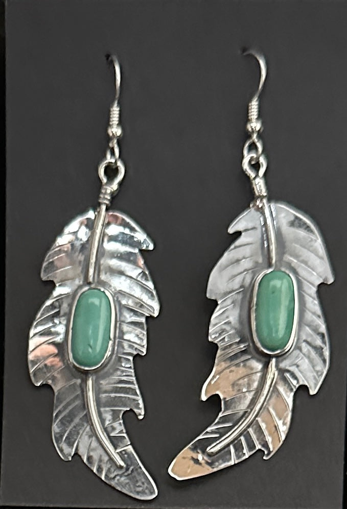 Turquoise Sterling Silver Feather Earrings