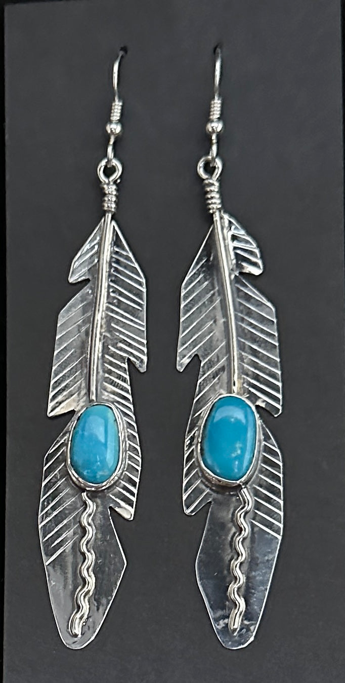 Turquoise Sterling Silver Feather Earrings