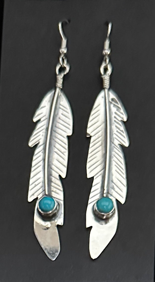 Turquoise Sterling Silver Feather Earrings