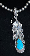 Load image into Gallery viewer, Turquoise Sterling Silver Feather Necklace Pendant
