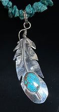 Load image into Gallery viewer, Turquoise Sterling Silver Feather Necklace Pendant
