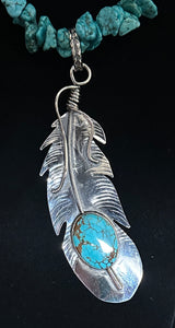 Turquoise Sterling Silver Feather Necklace Pendant