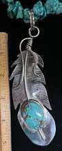 Load image into Gallery viewer, Turquoise Sterling Silver Feather Necklace Pendant
