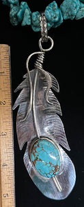 Turquoise Sterling Silver Feather Necklace Pendant