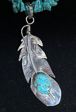 Load image into Gallery viewer, Turquoise Sterling Silver Feather Necklace Pendant
