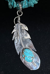 Turquoise Sterling Silver Feather Necklace Pendant