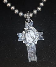 Load image into Gallery viewer, White Buffalo Turquoise Sterling Silver Cross Necklace Pendant
