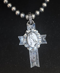 White Buffalo Turquoise Sterling Silver Cross Necklace Pendant