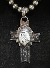 Load image into Gallery viewer, White Buffalo Turquoise Sterling Silver Cross Necklace Pendant
